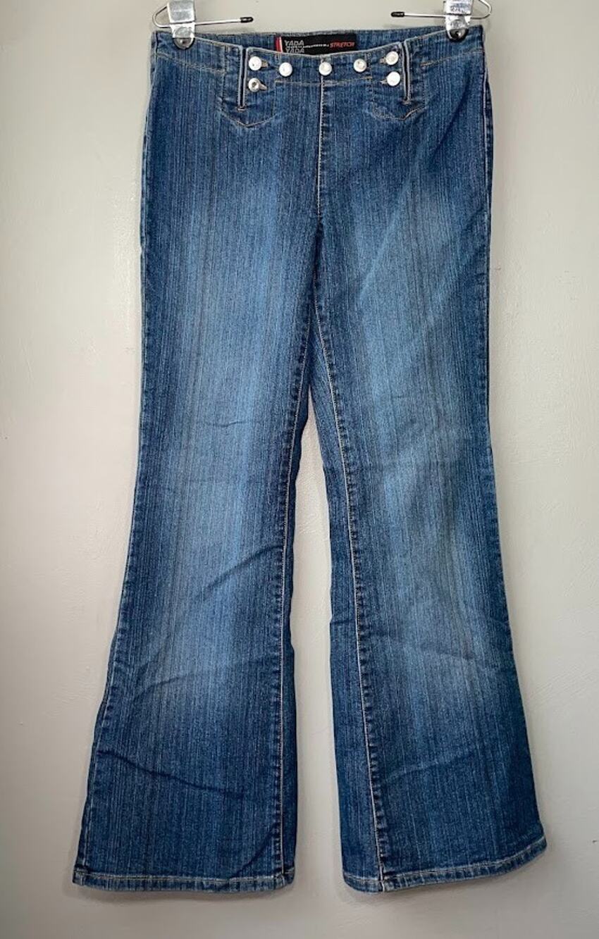 Yada Yada Blue JeEans Size 9 Flare Bareback Y2K Festival Hippie Slit Leg Boho